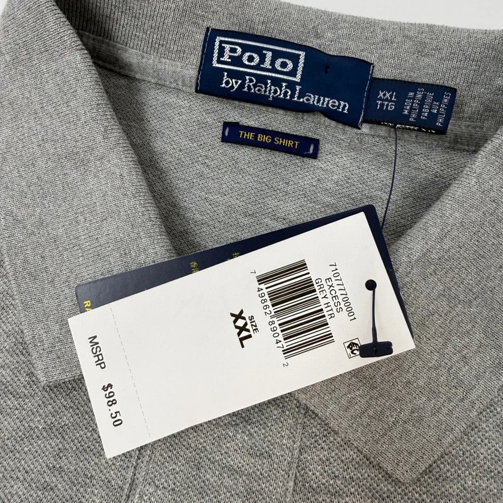 Polo Ralph Lauren The Big Shirt Mens XXL Grey Pique Pocket Polo 710777700001 NEW